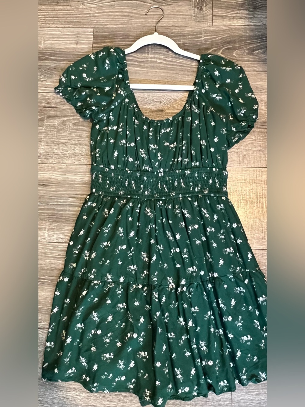 Hollister Dark Green Floral Smocked Waist Dress